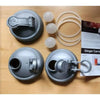 Set of gray fermentation lids, silicone gaskets, and three airlock plugs arranged on a wooden surface with an instructional recipe card, ideal for Kitchen & Food and Food Preservation collections.