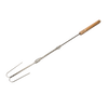 Handcrafted stainless steel skewer with an adjustable length and natural wood handle, designed for safe roasting over campfires in Farm, Garden & Tool, Camping, Best Sellers, and Promo Eligible collections.