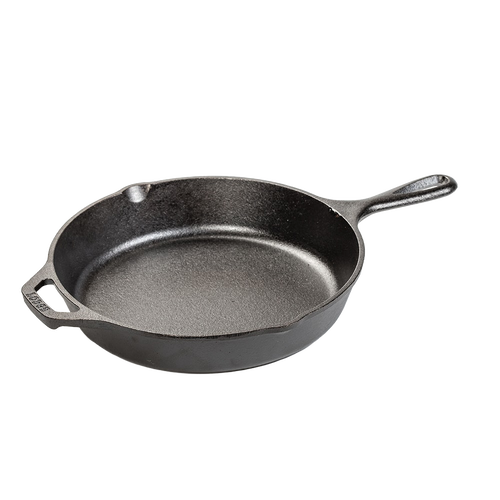 Handcrafted cast iron skillet with a long handle and helper grip, made in USA, designed for lasting heat retention and versatile use in Kitchen & Food, Cookware, Cast Iron, and Best Sellers collections.