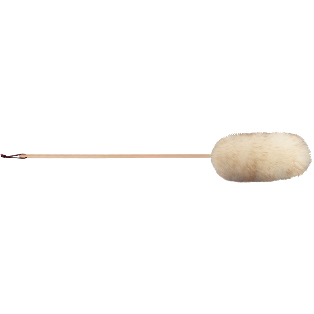 Handcrafted lamb's wool duster with a long natural wooden handle, designed to attract dust from hard-to-reach areas, part of Home & Decor, Household Cleaning, and USA Made collections.