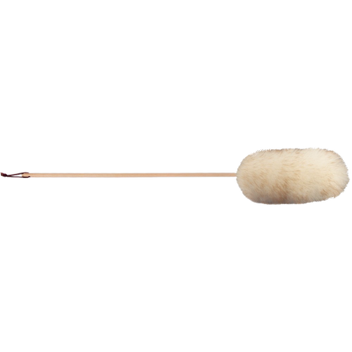 Handcrafted lamb's wool duster with a long natural wooden handle, designed to attract dust from hard-to-reach areas, part of Home & Decor, Household Cleaning, and USA Made collections.