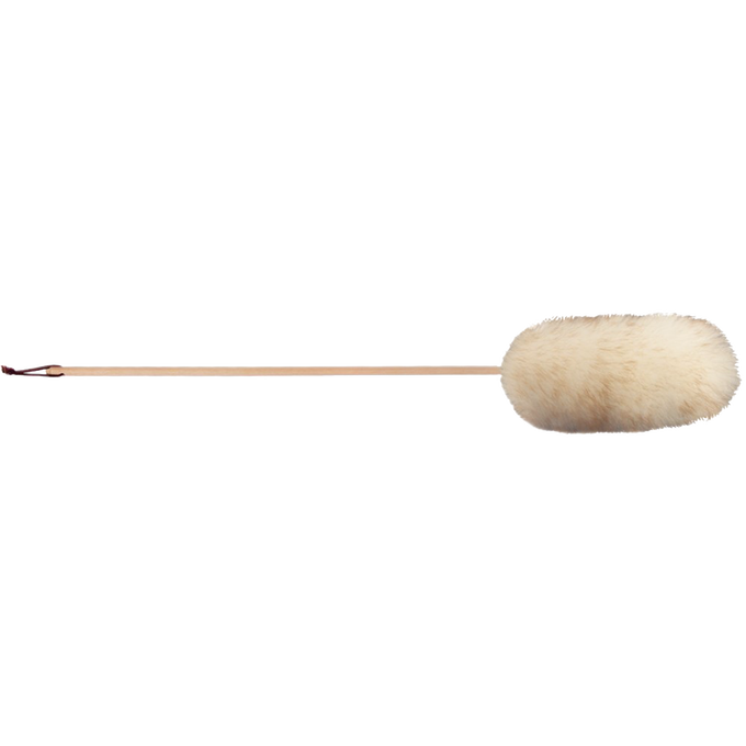 Handcrafted lamb's wool duster with a long natural wooden handle, designed to attract dust from hard-to-reach areas, part of Home & Decor, Household Cleaning, and USA Made collections.