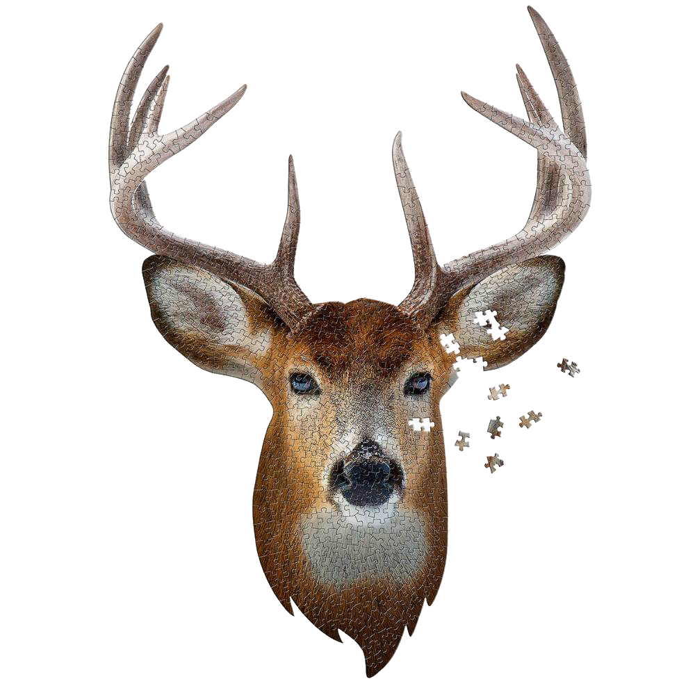 Intricately detailed buck-shaped puzzle with 520 pieces, featuring no corners or straight edges, designed for Toys, Books & Games, Children's Toys, and Puzzles collections.