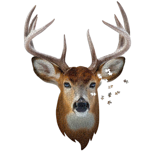 Intricately detailed buck-shaped puzzle with 520 pieces, featuring no corners or straight edges, designed for Toys, Books & Games, Children's Toys, and Puzzles collections.