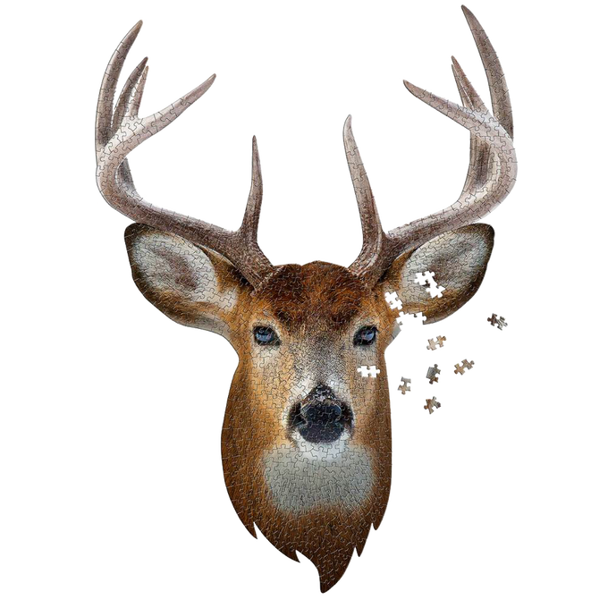 Intricately detailed buck-shaped puzzle with 520 pieces, featuring no corners or straight edges, designed for Toys, Books & Games, Children's Toys, and Puzzles collections.