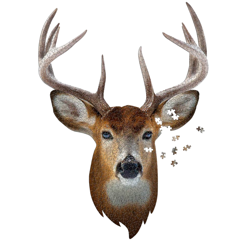 Intricately detailed buck-shaped puzzle with 520 pieces, featuring no corners or straight edges, designed for Toys, Books & Games, Children's Toys, and Puzzles collections.