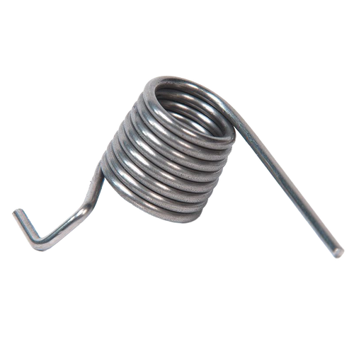 Close-up of a metal replacement spring designed for use in apple peelers, ideal for farm, garden, kitchen, and specialty equipment collections.