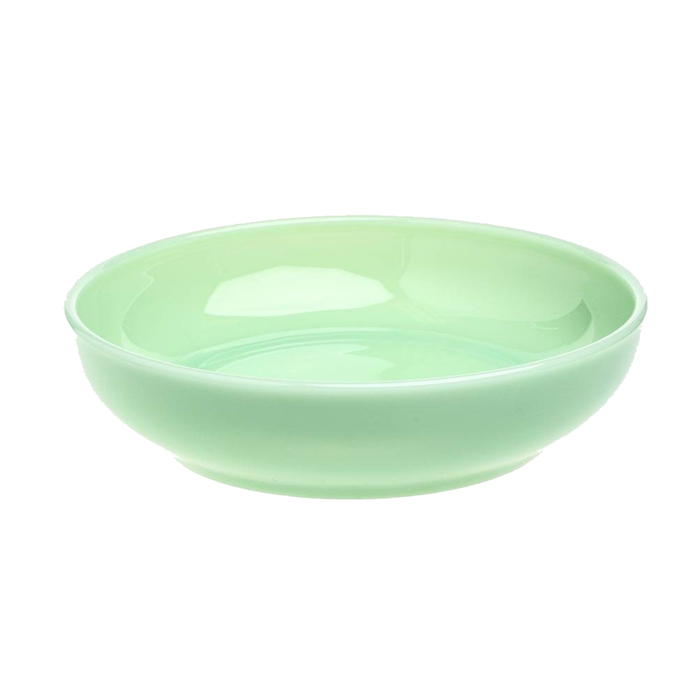 Hand-pressed pastel green glass bowl with a smooth glossy finish, 7-inch diameter, crafted in the USA, perfect for Kitchen & Food, Dinnerware, and Storage and Serving collections.