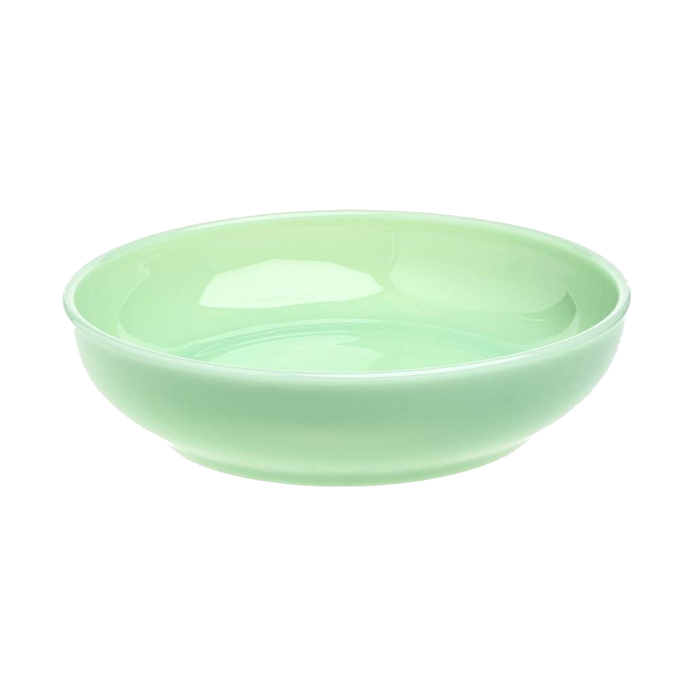 Hand-pressed pastel green glass bowl with a smooth glossy finish, 7-inch diameter, crafted in the USA, perfect for Kitchen & Food, Dinnerware, and Storage and Serving collections.