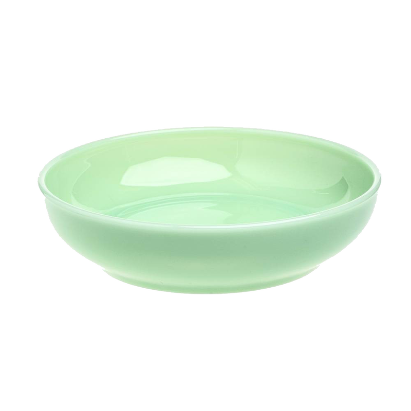 Hand-pressed pastel green glass bowl with a smooth glossy finish, 7-inch diameter, crafted in the USA, perfect for Kitchen & Food, Dinnerware, and Storage and Serving collections.