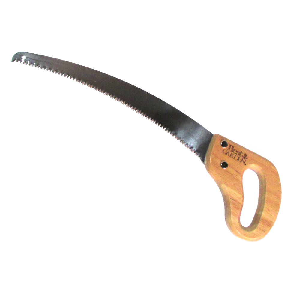 Handcrafted curved pruning saw with a 16-inch steel blade and hardwood loop handle secured by nut and bolt fasteners, perfect for Farm, Garden & Tool, Lawncare, and Hand Tools collections.