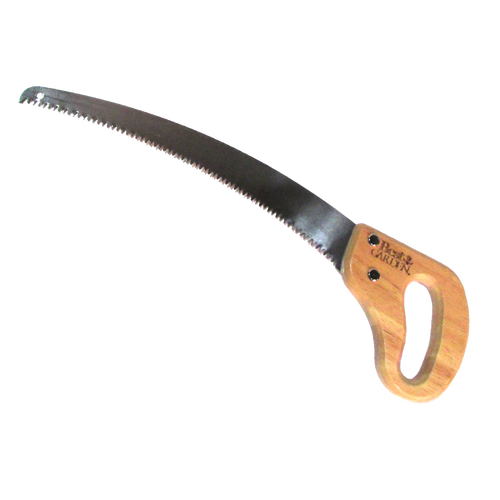 Handcrafted curved pruning saw with a 16-inch steel blade and hardwood loop handle secured by nut and bolt fasteners, perfect for Farm, Garden & Tool, Lawncare, and Hand Tools collections.