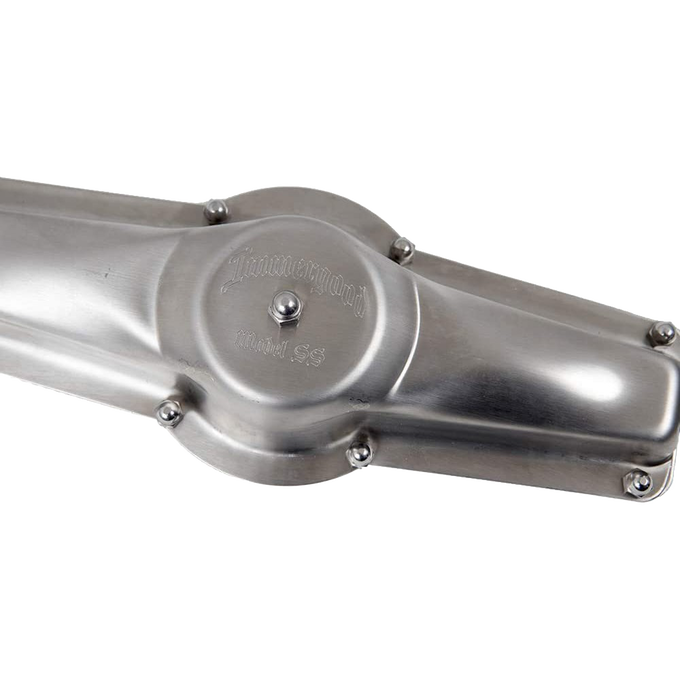 Polished stainless steel ice cream freezer paddle assembly with embossed lettering, handcrafted for use in Amish made kitchen and specialty equipment collections.