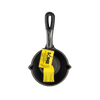 Seasoned cast iron melting pot with black handle and bright yellow silicone basting brush, designed for even heating and heat retention, ideal for Kitchen & Food, Cookware, and Cast Iron collections.