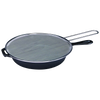 Round stainless steel splatter screen protecting a black skillet, designed to keep cooking areas clean, featured in Kitchen & Food, Kitchen Gadgets, Cooking and Baking Helpers, Best Sellers, and Promo Eligible collections.