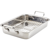 Durable stainless steel roasting pan with removable rack and sturdy handles, ideal for even cooking, featured in Kitchen & Food, Cookware, Pots and Pans, Best Sellers, and Promo Eligible collections.