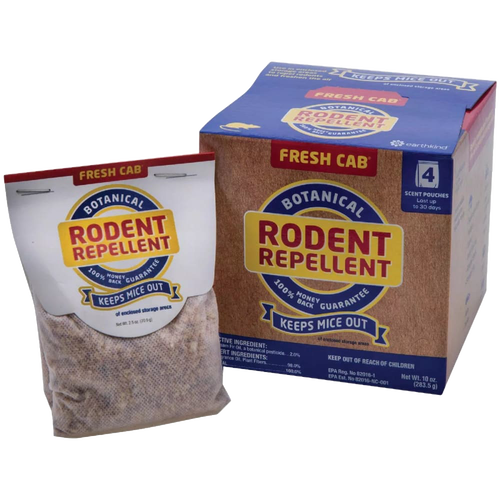 Box and pouch of botanical rodent repellent featuring pungent balsam fir scent to deter mice, suitable for Farm, Garden & Tool, Pest Control, USA Made, and Best Sellers collections.