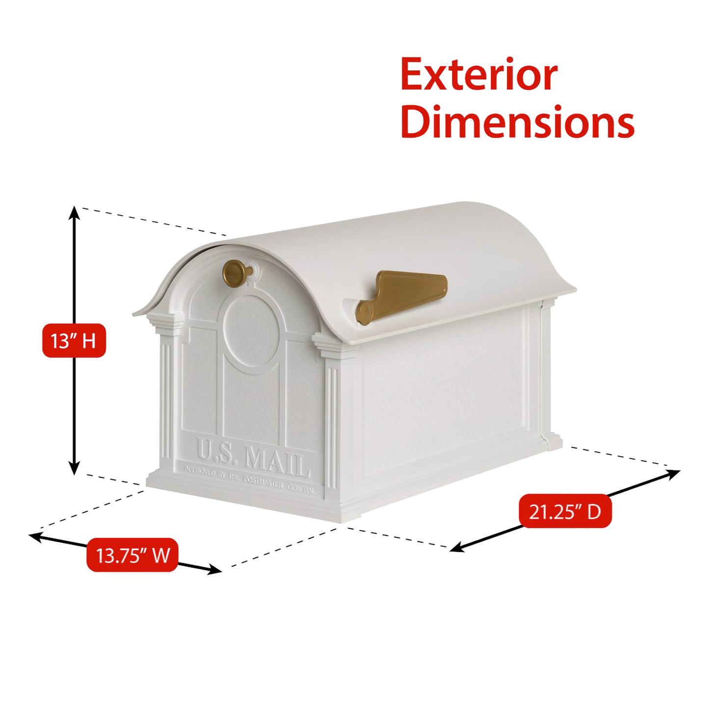 Handcrafted white and gold custom mailbox with post featuring classic Balmoral design, made in the USA, ideal for enhancing curb appeal in Home & Decor and Mailbox collections.