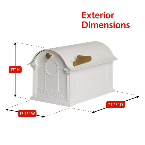Handcrafted white and gold custom mailbox with post featuring classic Balmoral design, made in the USA, ideal for enhancing curb appeal in Home & Decor and Mailbox collections.