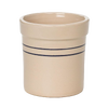Handmade stoneware crock with natural finish and double blue stripes, crafted in USA for kitchen use, food preservation, and fermenting, part of Best Sellers collection.