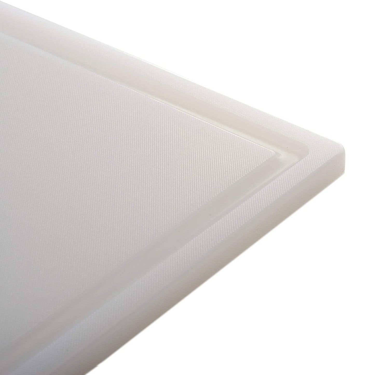 Close-up of a durable high-density plastic cutting board with a grooved edge to catch juices, designed for efficient food prep, featured in Kitchen & Food and Best Sellers collections.