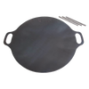 Round heavy-duty steel griddle with integrated handles and detachable legs, suitable for camping and outdoor cooking, featured in Farm, Garden & Tool, Best Sellers, and Promo collections.