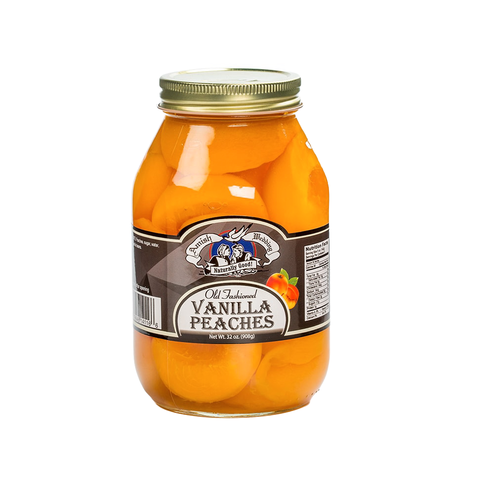 Handcrafted old-fashioned peach halves in natural vanilla syrup, preserved in a glass jar, made in USA, perfect for Kitchen & Food, Food, Pantry, USA Made, Best Sellers, Promo Eligible collections.