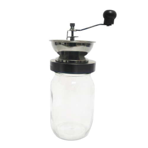Handcrafted Amish-made mason jar coffee grinder with a ceramic burr and hand crank, designed for consistent fresh grinding, ideal for Kitchen & Food, Brewing Coffee and Tea, Kitchen Gadgets, and Best Sellers collections.