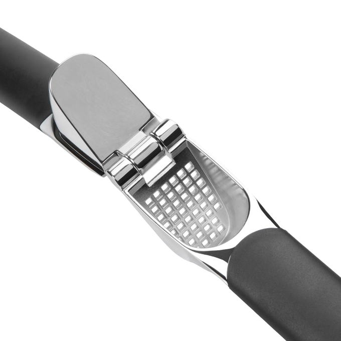 Garlic press with large stainless steel chamber and soft, non-slip handles designed for comfortable crushing, ideal for Kitchen & Food, Kitchen Gadgets, and Cooking and Baking Helpers collections.