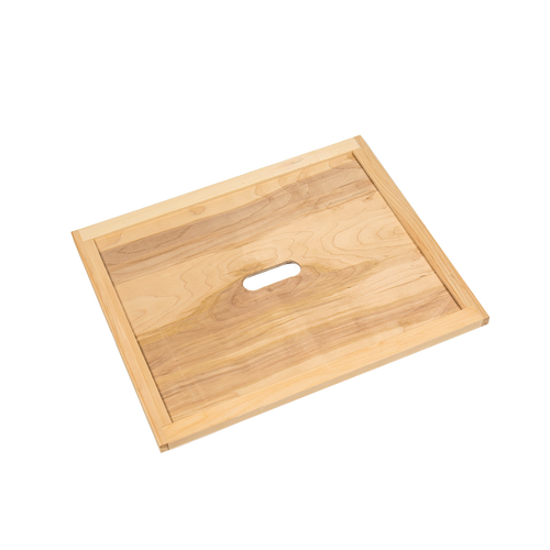 Handcrafted wooden beehive inner cover with smooth natural finish and central ventilation slot, Amish made and part of farm, garden, and beekeeping supplies collections.