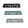 Three rectangular silicone trivets in black, teal, and light gray featuring a utensil pattern, designed for protecting surfaces during holiday hosting and kitchen use.
