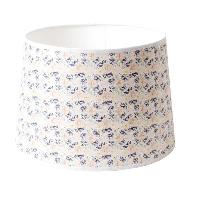 Floral tapestry parchment lamp shade in soft pastel colors, handcrafted with a delicate pattern to enhance lighting, ideal for lamps and lighting parts and accessories collections.