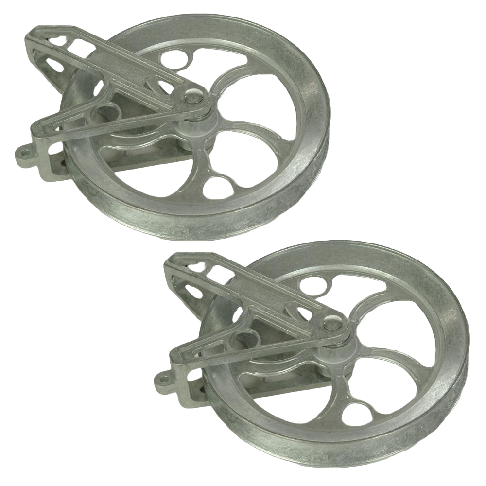 Pair of rustproof zinc clothesline pulleys with permanently lubricated, cadmium-plated ball bearings, handcrafted for durable outdoor laundry use, ideal for Home & Decor, Laundry Supplies, Clothesline and Clothesline Accessories, Best Sellers, Promo Eligible collections.