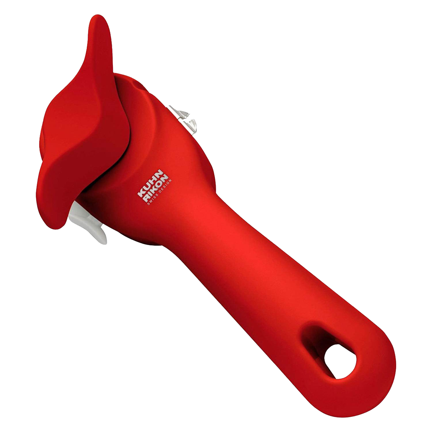 Bright red Kuhn Rikon can opener with ergonomic handle and Auto Safety Lid Lifter design, featured in Kitchen & Food, Kitchen Gadgets, and Best Sellers collections.