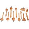 Variety of handcrafted solid American Hard Maple wooden cooking utensils including spoons, spatulas, dough cutter, and scraper, perfect for Kitchen & Food and Holiday Hosting collections.