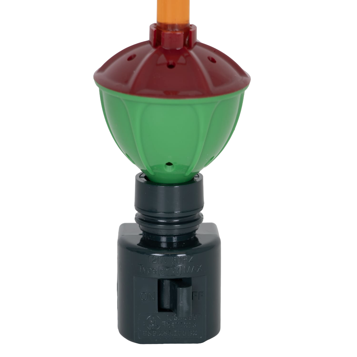 Classic bubble light nightlight with green and red porcelain top and plastic swivel plug, designed to cast a warm holiday glow, ideal for Home & Decor, Holiday Decor, and Best Sellers.