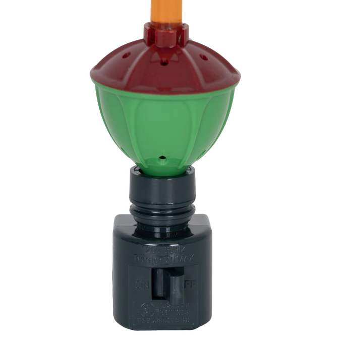 Classic bubble light nightlight with green and red porcelain top and plastic swivel plug, designed to cast a warm holiday glow, ideal for Home & Decor, Holiday Decor, and Best Sellers.
