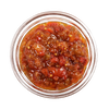 Top-down view of a jar filled with chunky red sweet pepper relish featuring visible seeds and pieces, handcrafted in USA and ideal for enhancing sandwiches and appetizers, featured in Kitchen & Food, Snacks and Sweets, Pantry, USA Made, Best Sellers, and Promo Eligible collections.