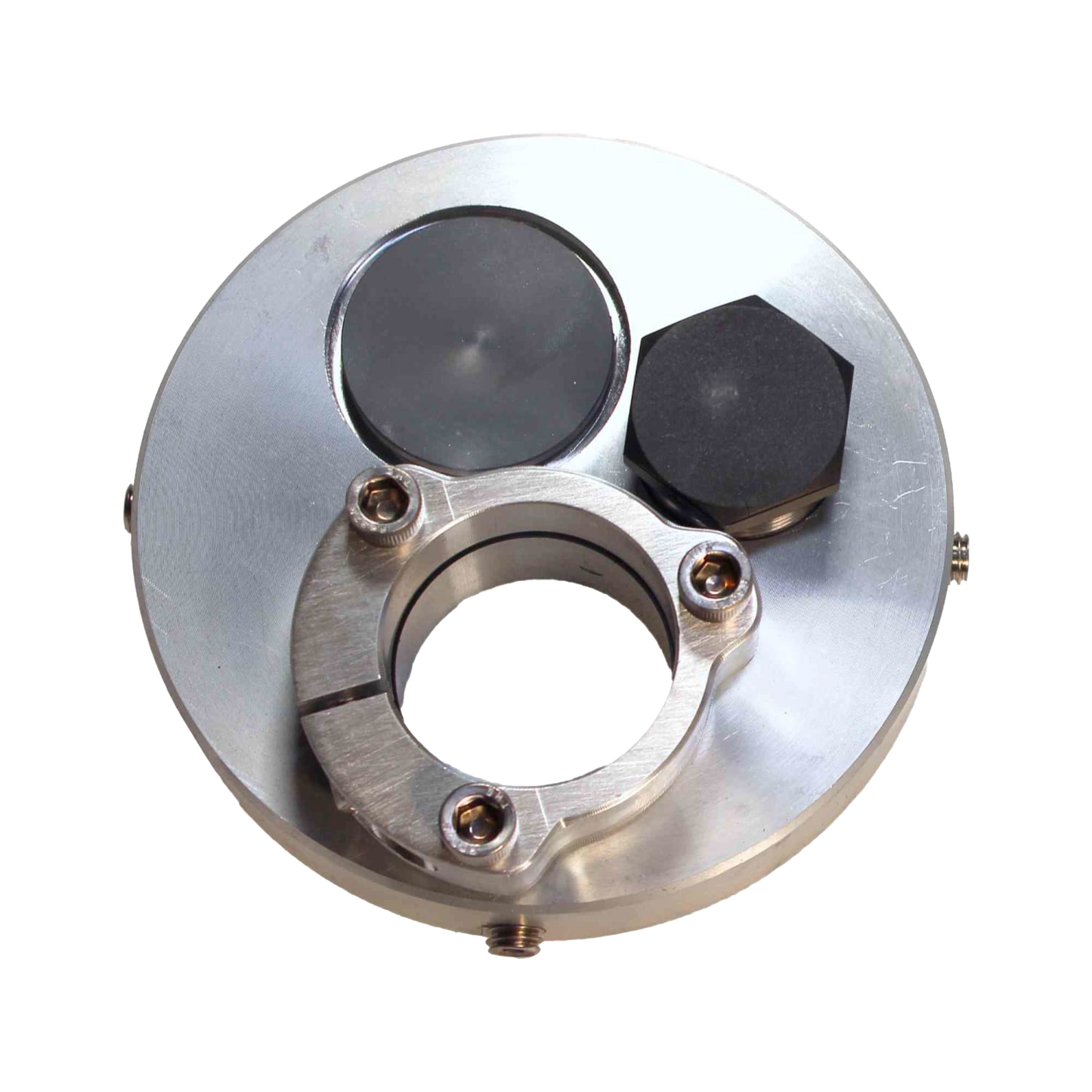 Metal non-pitless well cap featuring a 1-3/4" split flange and threaded PVC plug, made in the USA for secure connection with submersible pumps, included in USA Made, Water Pumps, Deep Well Pumps, and Best Sellers collections.