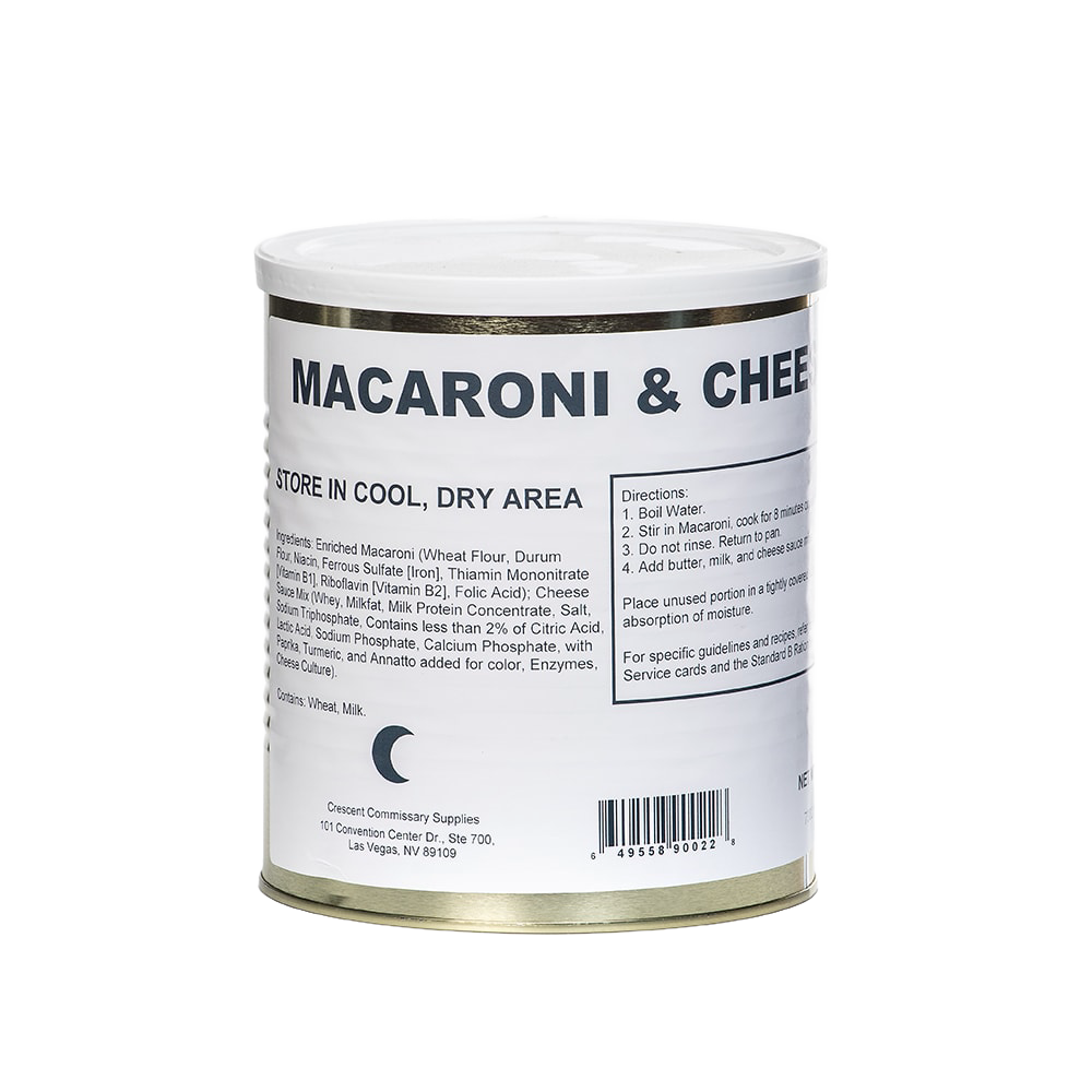 Large can of bulk macaroni and cheese mix with detailed cooking directions and ingredient list on label, ideal for pantry, Kitchen & Food, Dry Goods and Mixes, and USA Made collections.