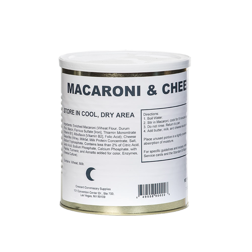 Large can of bulk macaroni and cheese mix with detailed cooking directions and ingredient list on label, ideal for pantry, Kitchen & Food, Dry Goods and Mixes, and USA Made collections.