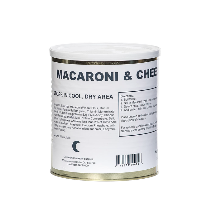 Large can of bulk macaroni and cheese mix with detailed cooking directions and ingredient list on label, ideal for pantry, Kitchen & Food, Dry Goods and Mixes, and USA Made collections.