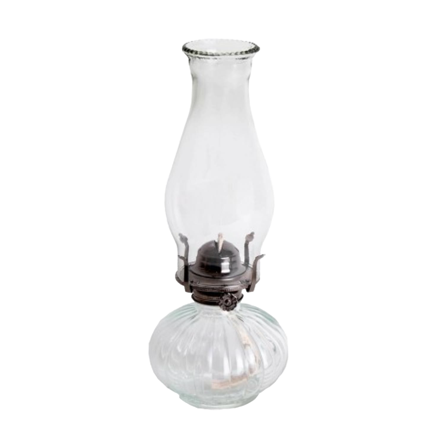 Clear glass oil lamp chimney with a crimped top and 1-4/7" base, suitable for Lamps & Lighting, Parts and Accessories, Chimneys and Globes, Best Sellers, and Promo Eligible collections.
