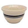 Hefty cream stoneware mixing bowl with hand-painted blue stripes, crafted in the USA, perfect for Kitchen & Food, Cookware, Baking Supplies, and Storage collections.