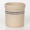 Handcrafted stoneware crock with double blue stripes, ideal for food preservation, fermenting, and kitchen use, featuring a traditional design made in the USA.