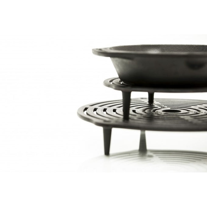 Stackable cast iron grate with elevated legs allowing multi-level cooking and balanced heat distribution, ideal for Farm, Garden & Tool, Kitchen & Food, Camping, Cookware, Cast Iron, Best Sellers, and Promo Eligible collections.