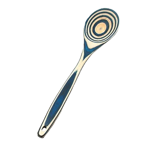 Handcrafted pakkawood spoon featuring concentric blue and natural wood rings, durable and stain resistant, perfect for Kitchen & Food, Kitchen Gadgets, and Best Sellers collections.