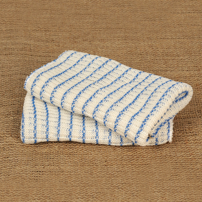 Pair of thick, absorbent double-layer dishcloths with blue stripes, crafted in the USA, ideal for Kitchen & Food and Kitchen Textiles collections, known for quality and durability.