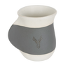 Handcrafted gray and white ceramic mug featuring a stag design and integrated handwarmer pocket, perfect for cozy winter sipping, part of Kitchen & Food, Dinnerware, and Best Sellers collections.