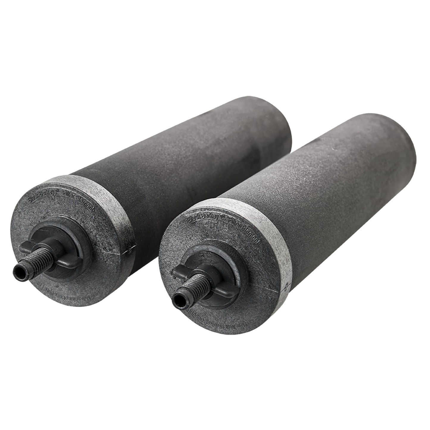 Two black cylindrical replacement water filters with threaded connectors, designed for gravity-fed filtration systems, featured in Appliances and Water Heating and Treatment collections.